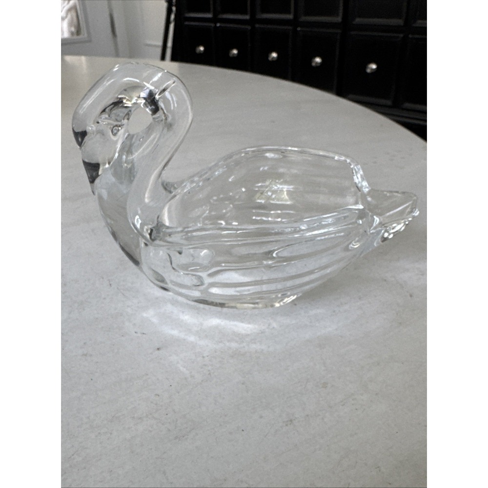 Clear Art Glass Swan Small Figurine Candle Votive Holder Planter Goose Crystal